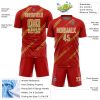 Custom Red Old Gold-White Abstract Fragment Art Splash Sublimation Soccer Uniform Jersey