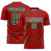 Custom Red Kelly Green-White Abstract Fragment Art Splash Sublimation Soccer Uniform Jersey