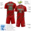 Custom Red Kelly Green-White Abstract Fragment Art Splash Sublimation Soccer Uniform Jersey