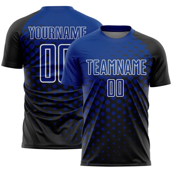 Custom Black Royal-White Modern Polka Dot Sublimation Soccer Uniform Jersey