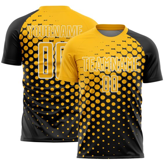 Custom Black Gold-White Modern Polka Dot Sublimation Soccer Uniform Jersey