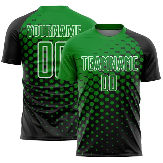 Custom Black Grass Green-White Modern Polka Dot Sublimation Soccer Uniform Jersey