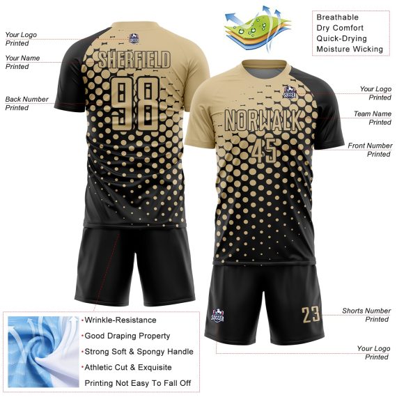 Custom Black Vegas Gold Modern Polka Dot Sublimation Soccer Uniform Jersey