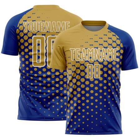 Custom Royal Old Gold-White Modern Polka Dot Sublimation Soccer Uniform Jersey