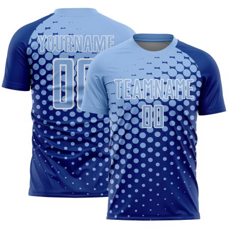 Custom Royal Light Blue-White Modern Polka Dot Sublimation Soccer Uniform Jersey
