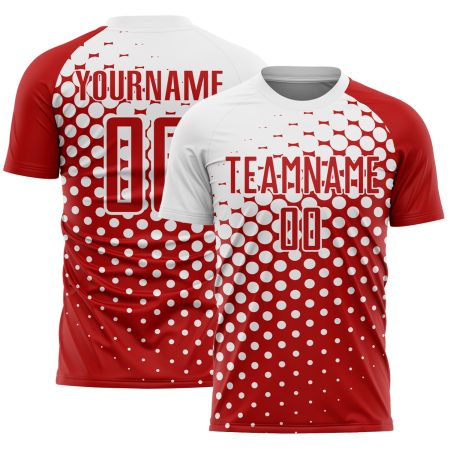 Custom Red White Modern Polka Dot Sublimation Soccer Uniform Jersey