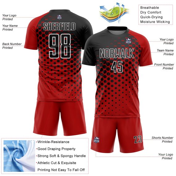 Custom Red Black-White Modern Polka Dot Sublimation Soccer Uniform Jersey