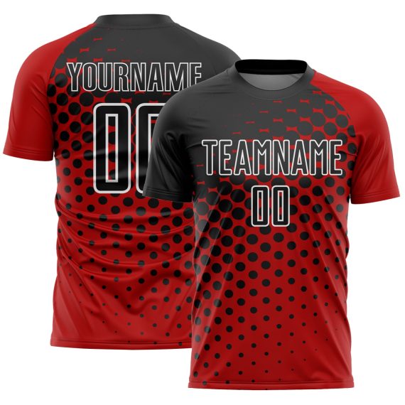 Custom Red Black-White Modern Polka Dot Sublimation Soccer Uniform Jersey
