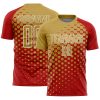 Custom Red Old Gold-White Modern Polka Dot Sublimation Soccer Uniform Jersey